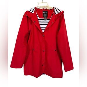 Wantdo Red Hooded Rain Jacket Stripe Lining Festival Gorpcore Size 14–16